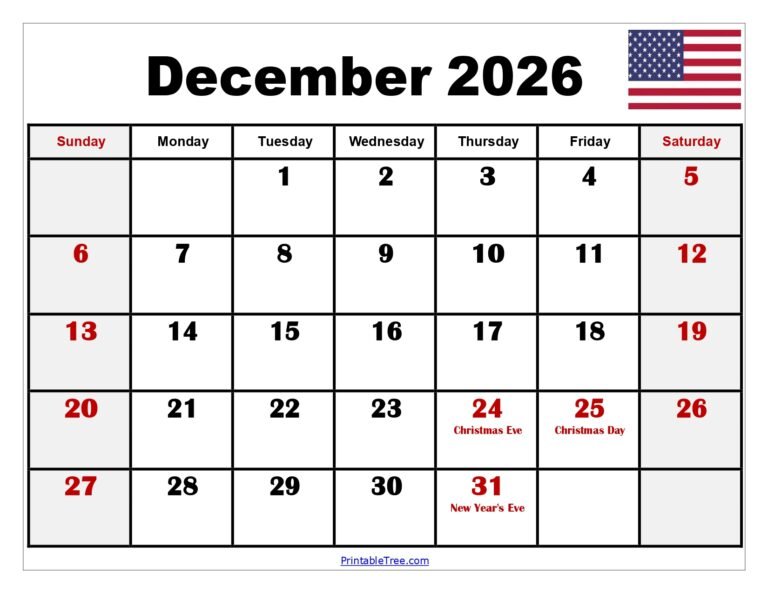 December 2026 Calendar With Holidays