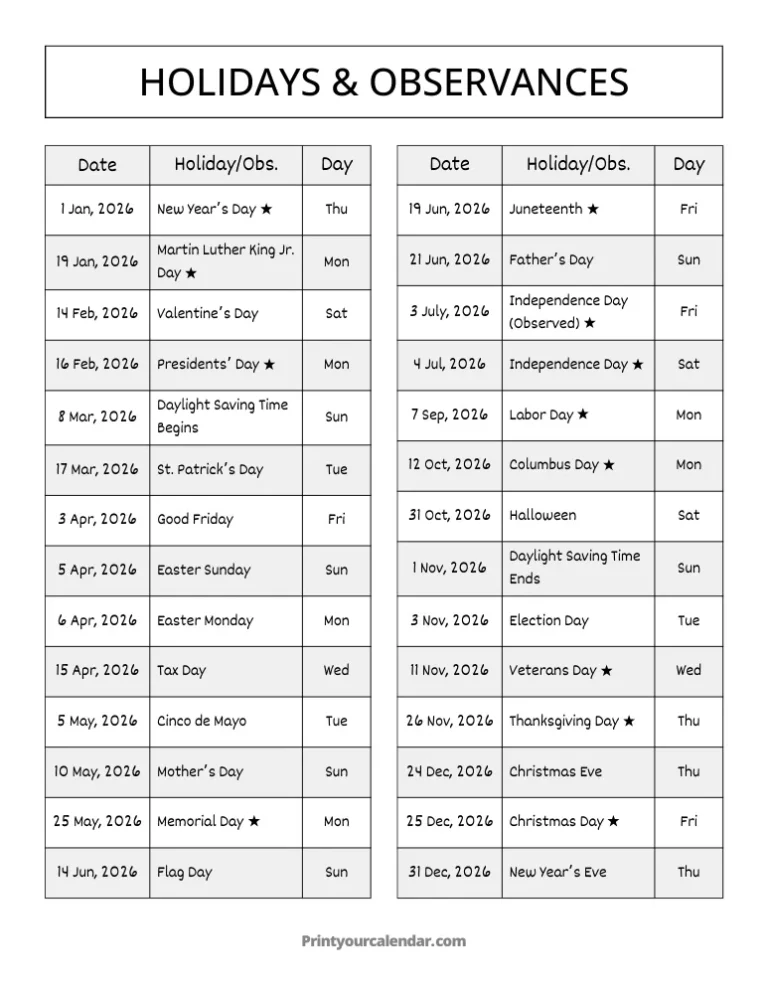 August 2026 Holidays And Observances