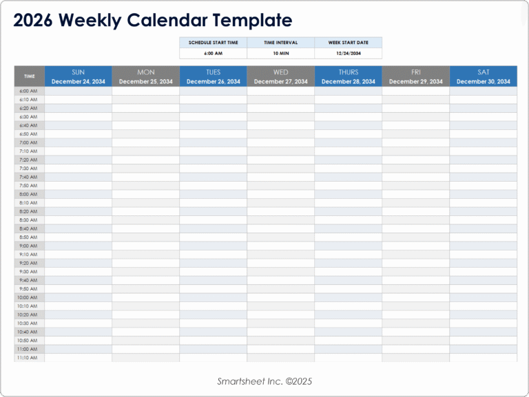 Google Sheet Calendar Template 2026