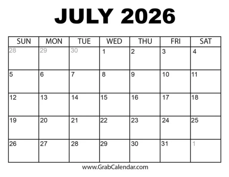 July 2026 Calendar Grab Calendar