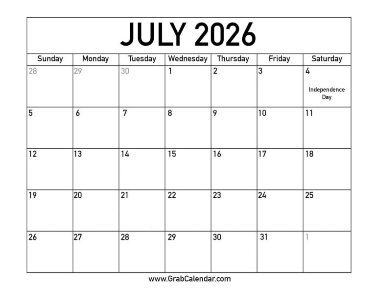 July 2026 Calendar With Holidays