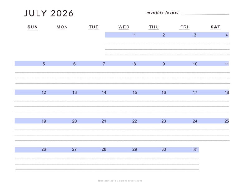General Blue July 2026 Calendar