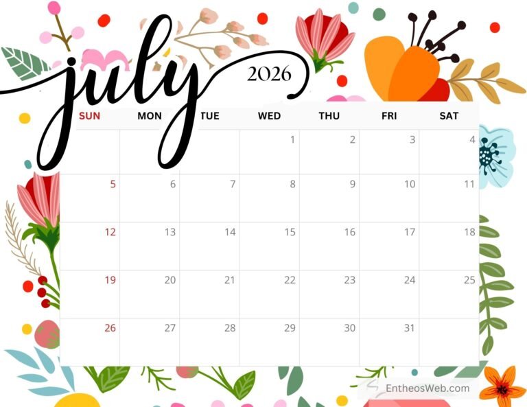 July 2026 Calendar Desktop Wallpaper