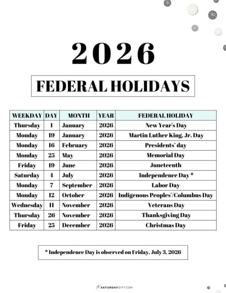 Us Calendar 2026 With Holidays