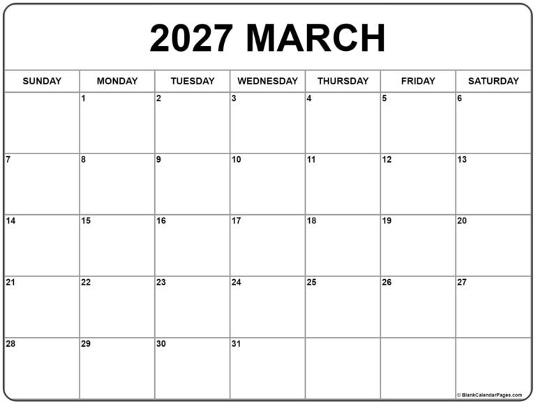 Family March 2027 Schedule Calendar – Free Printable PDF