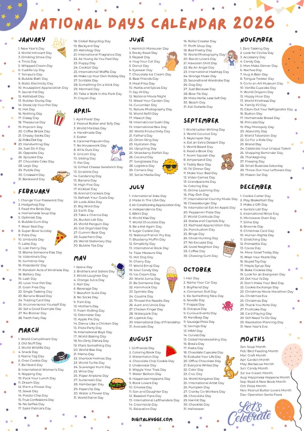 National Day Calendar 2026 Printable Free