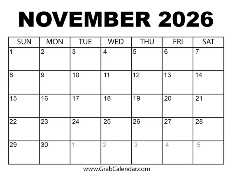 Month Of November 2026 Calendar