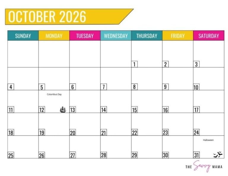 Free Printable October 2026 Monthly Planner To Stay Organized