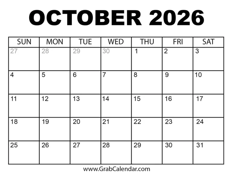Printable October 2026 Calendar Pdf