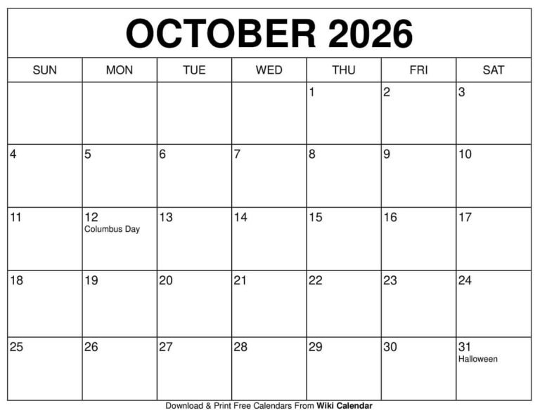 Download Free October 2026 Printable Calendar PDF Instantly