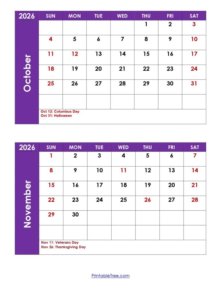 October And November 2026 Calendar
