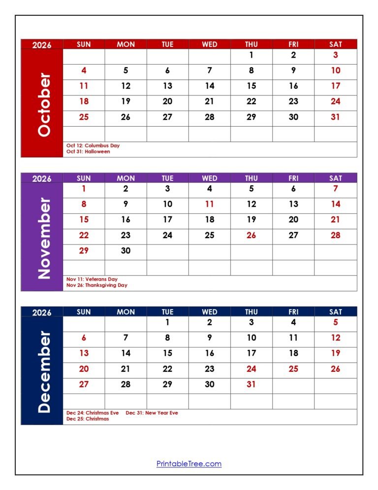 October To December 2026 Calendar