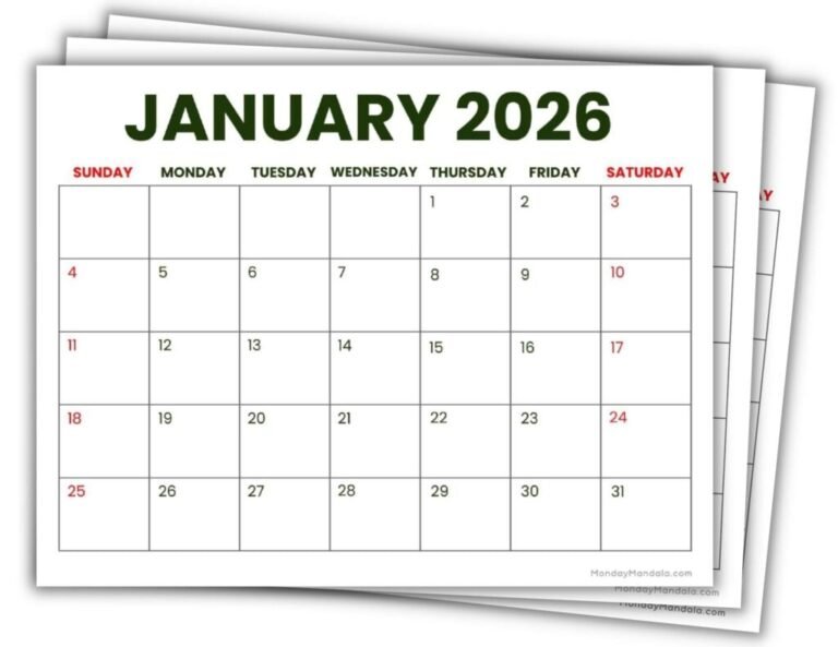 Free Calendar 2026 Printable Pdf