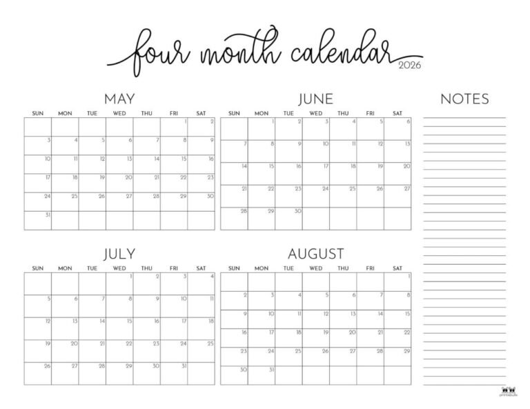 Blank Calendar Template June July August 2026