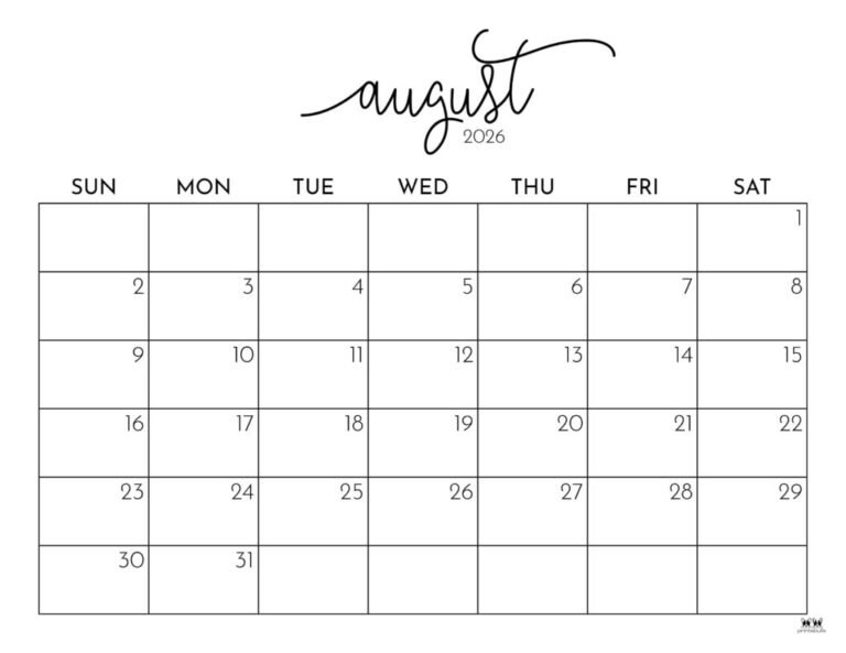 Blank August 2026 Calendar Pdf