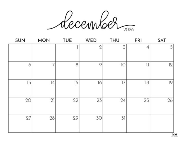 December 2026 Calendar Printable Pdf Free