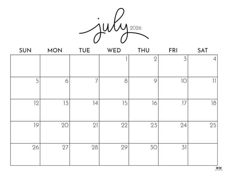 Images Of July 2026 Calendar