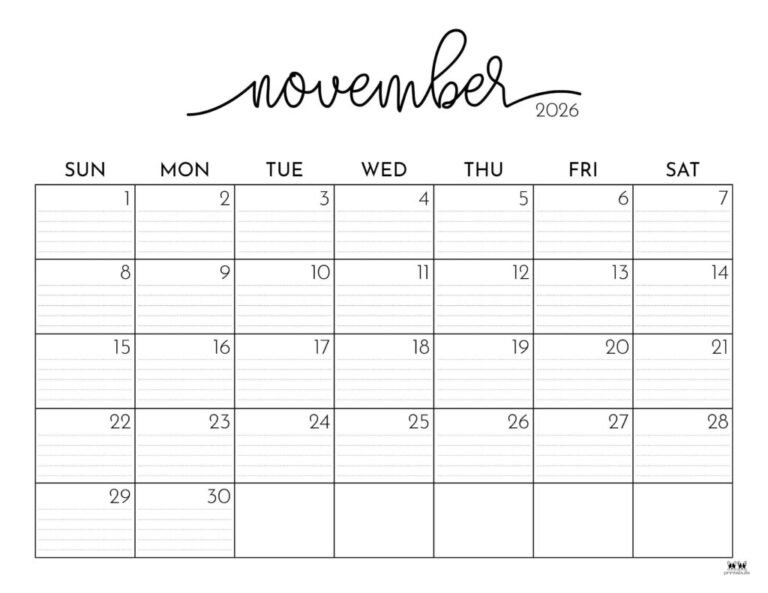 Printable November 2026 Calendar Pdf