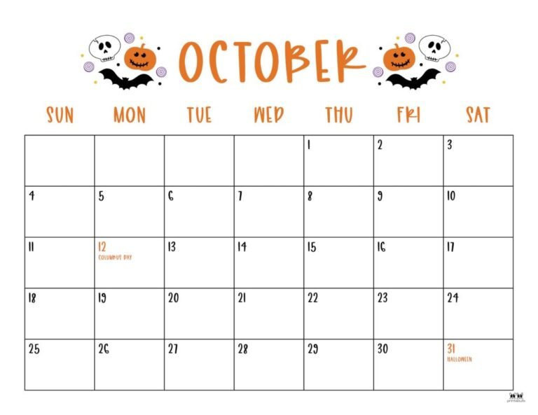Cute Aesthetic October 2026 Calendar Printable Free