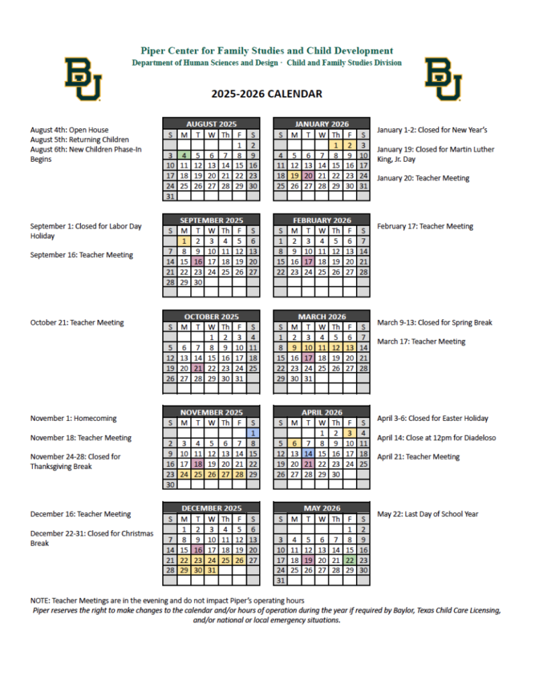 Baylor Academic Calendar 2026 27