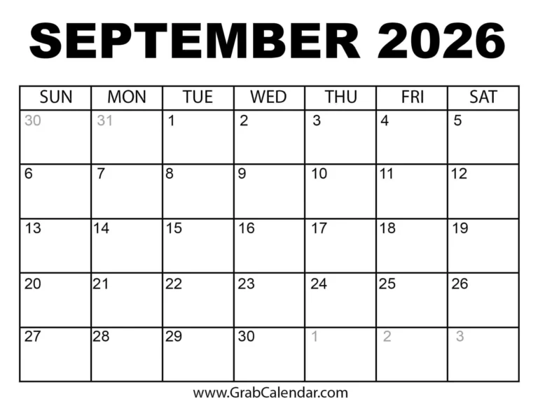 Blank Calendar Template September 2026
