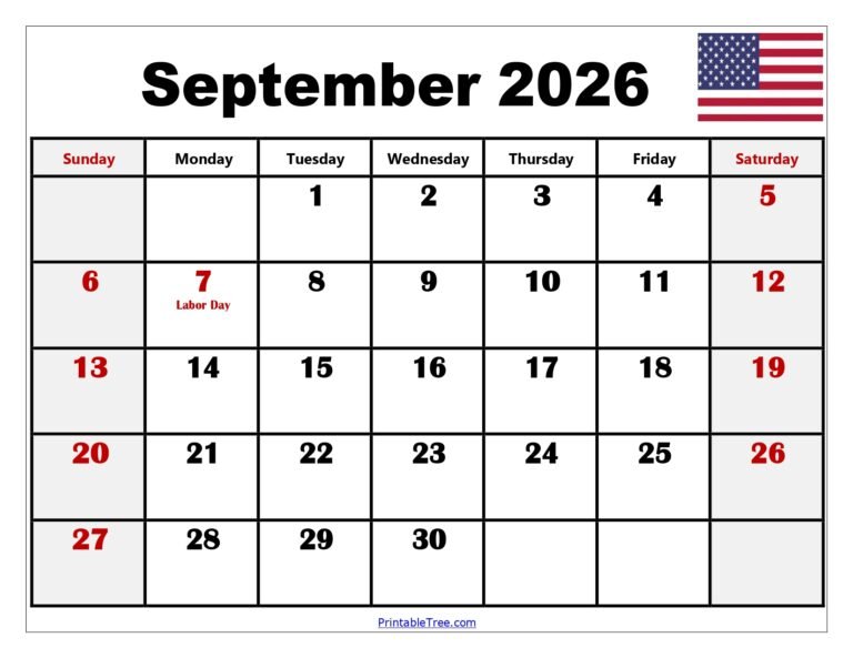 September 2026 Calendar With Holidays Printable
