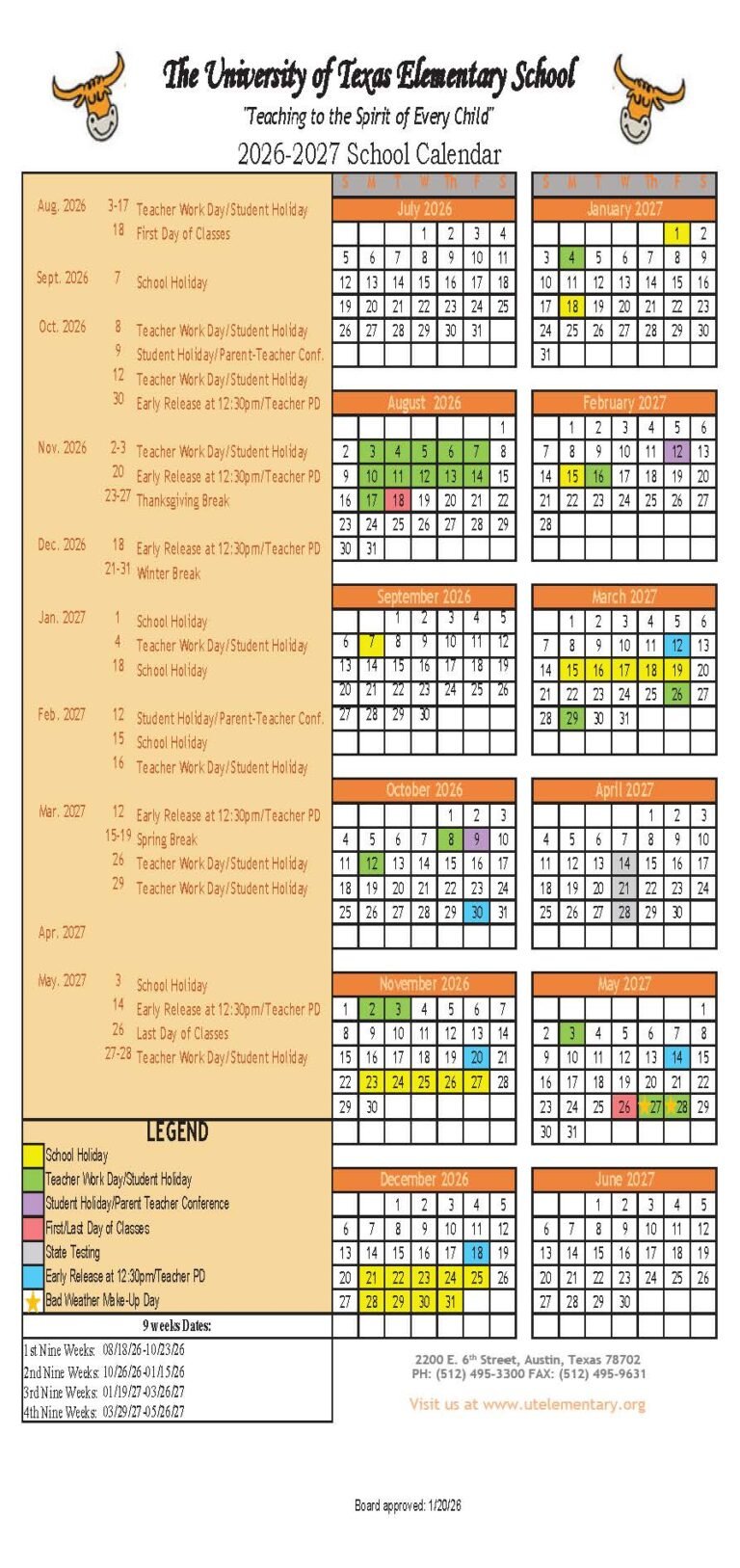 University Of Texas Academic Calendar 2026 27