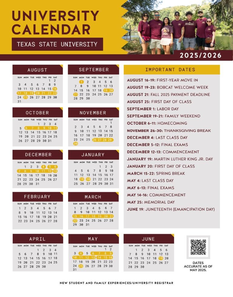 Texas State University Fall 2026 Calendar