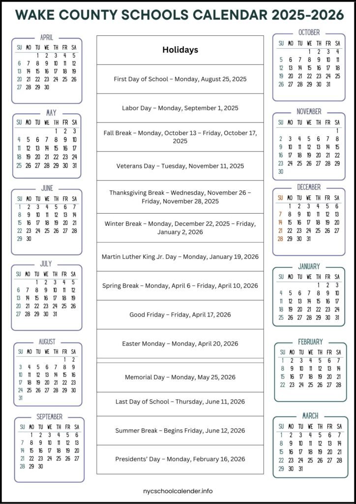 Wake County Calendar 2026 27