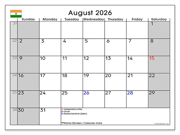 August 2026 Holidays India
