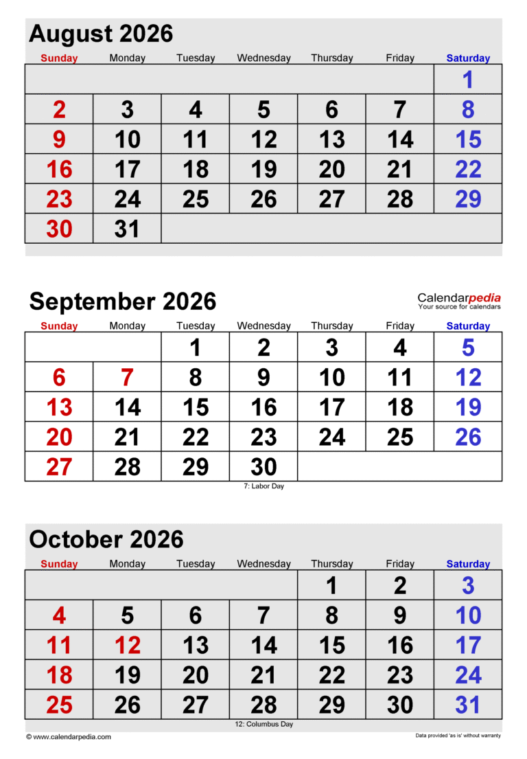 August September October 2026 Calendar