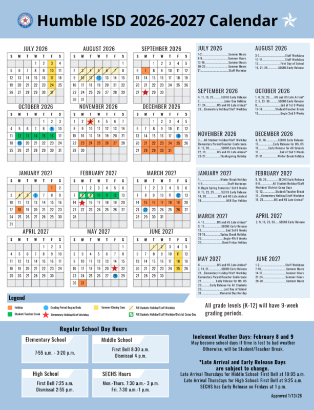 Humble Isd Calendar 26 27