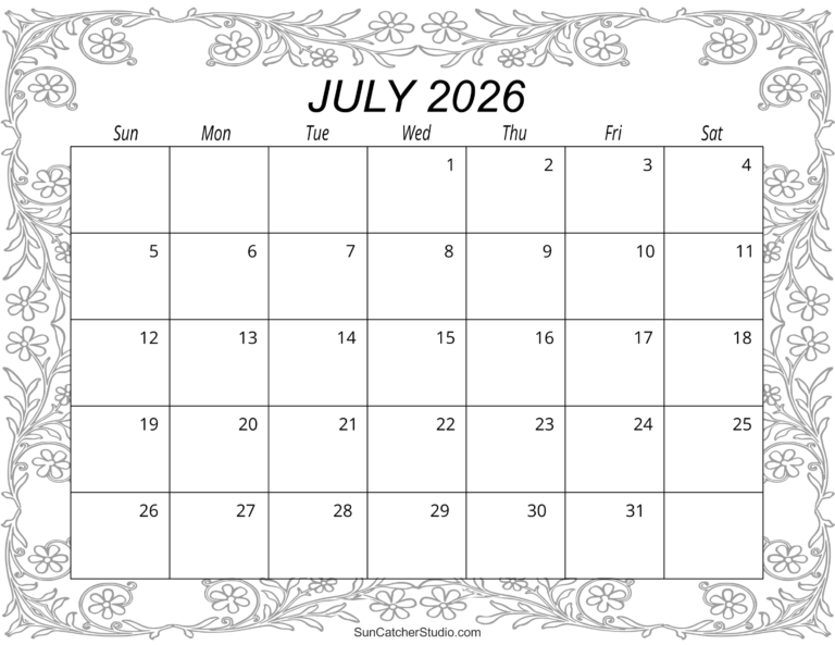 Printable July 2026 Calendar Free