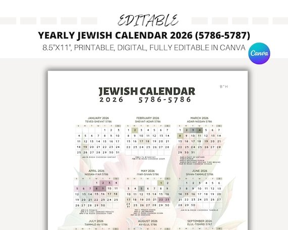 Hebrew Calendar 2026 With Holidays