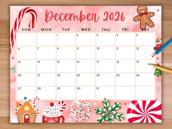 Cute December 2026 Calendar Printable