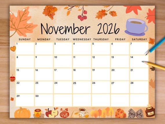 Cute November 2026 Calendar Printable