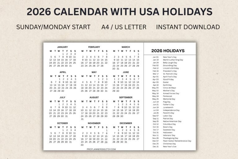 Calendar 2026 With Holidays Usa