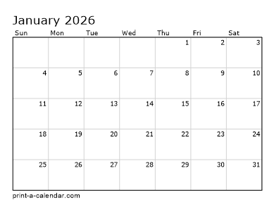 Free 2026 Monthly Calendar Printable