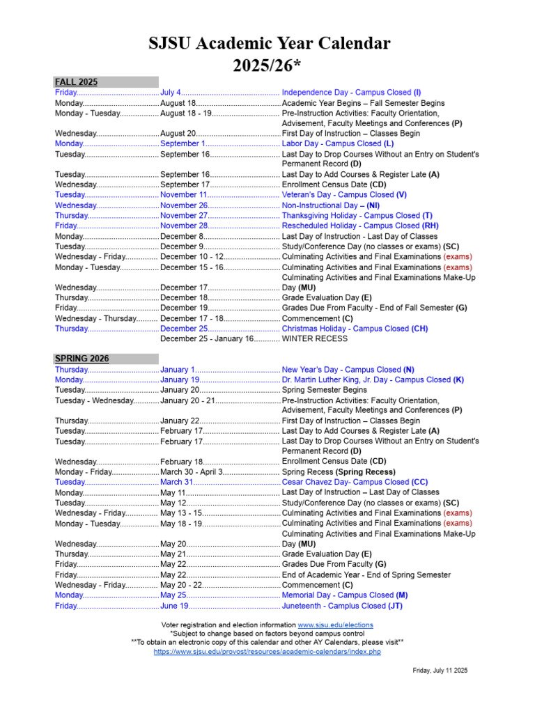 Sjsu Academic Calendar 2026 27