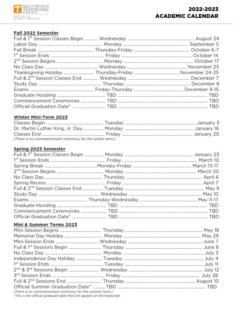 Utk Academic Calendar 26 27