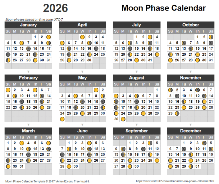 2026 Calendar With Moon Phases Printable