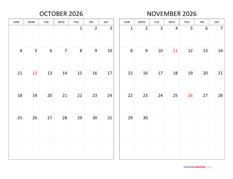 Calendar October And November 2026