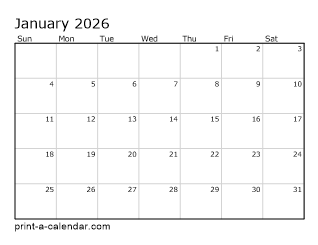 Printable 2026 Calendar By Month