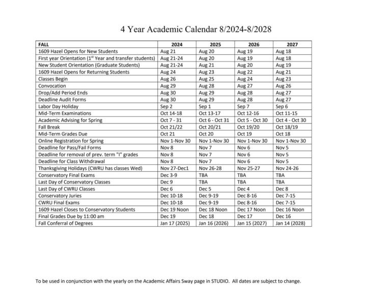 Cwru Academic Calendar 2026