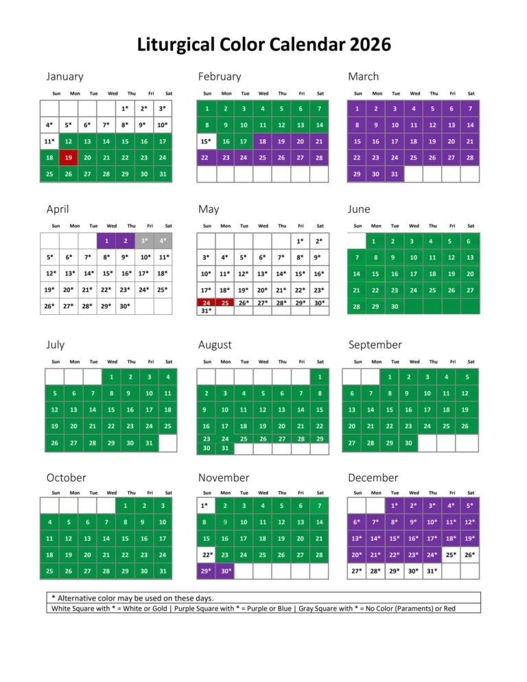 Free Printable Liturgical Calendar 2026