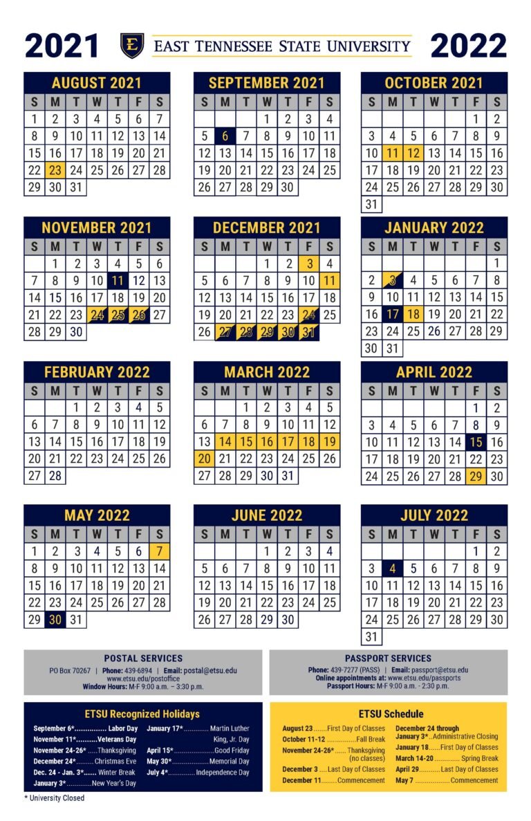 Etsu Academic Calendar 2026 27