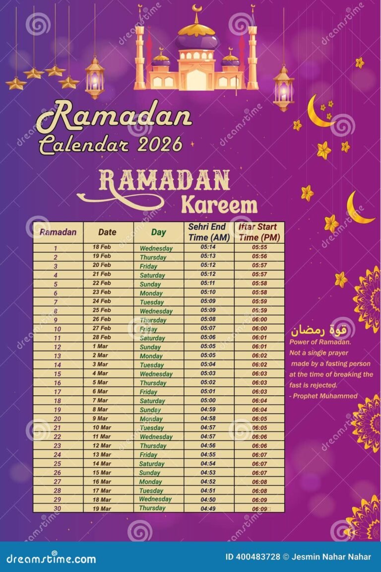 Ramadan 2026 Calendar Iftar Time