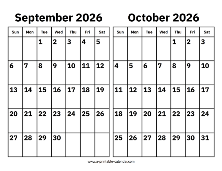 Calendar For September And October 2026