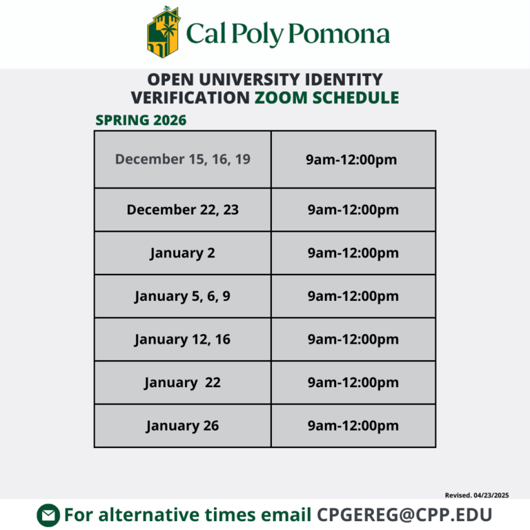 Cal Poly Pomona Spring 2026 Calendar